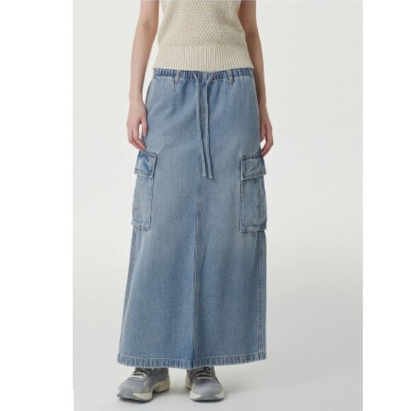 Musinsa Standard Women's Denim Cargo Maxi Skirt, Blue | Size Small - Picture 1 of 6